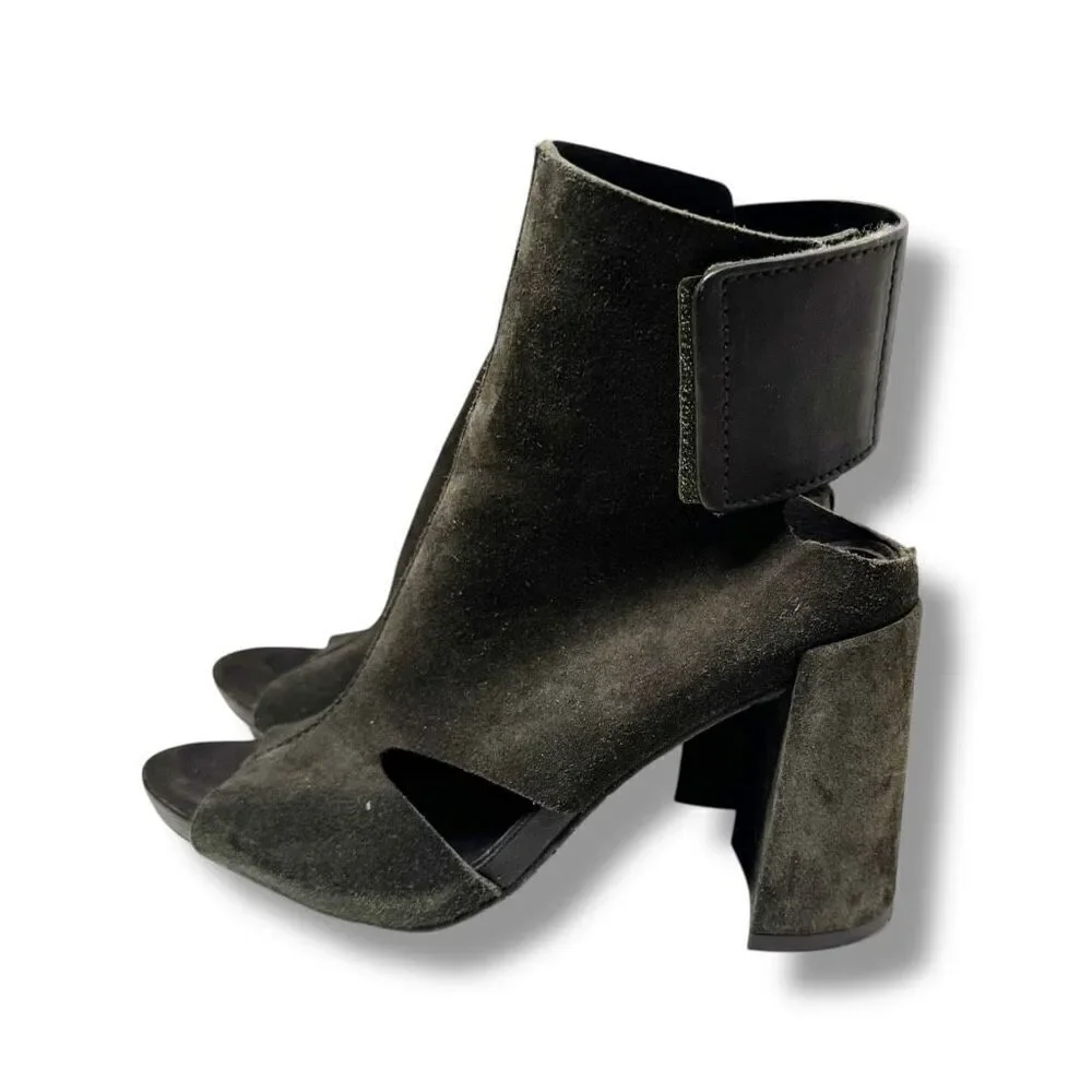 PEDRO GARCIA Suede Dark Olive Green Open Toe Sandals Shoes Heels EU 37.5 US 7.5